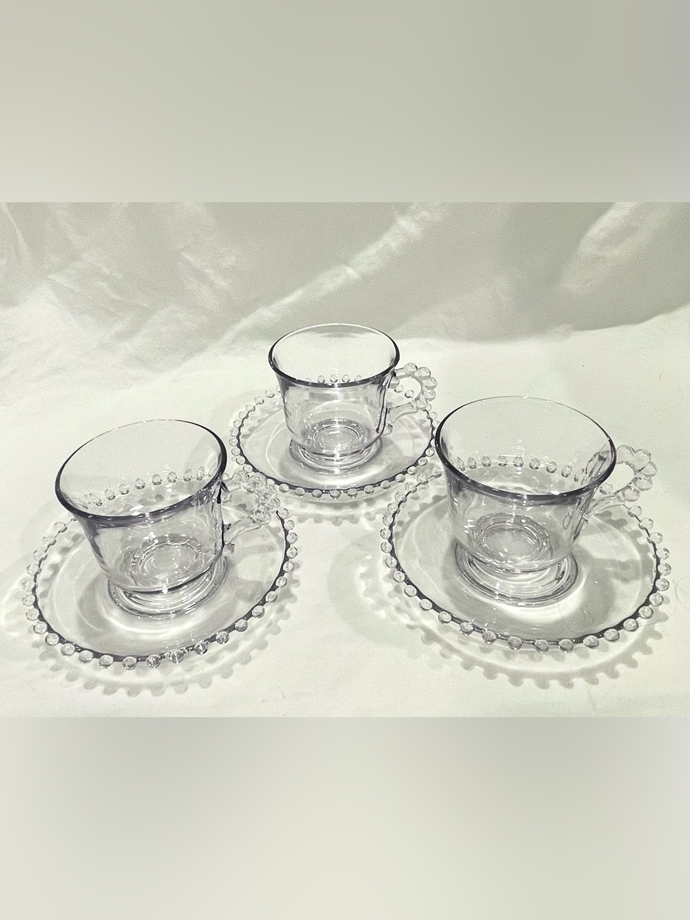 Imperial Glass “Candlewick” Crystal Beaded Teacup & Saucer Set (x3) | VTG | EUC